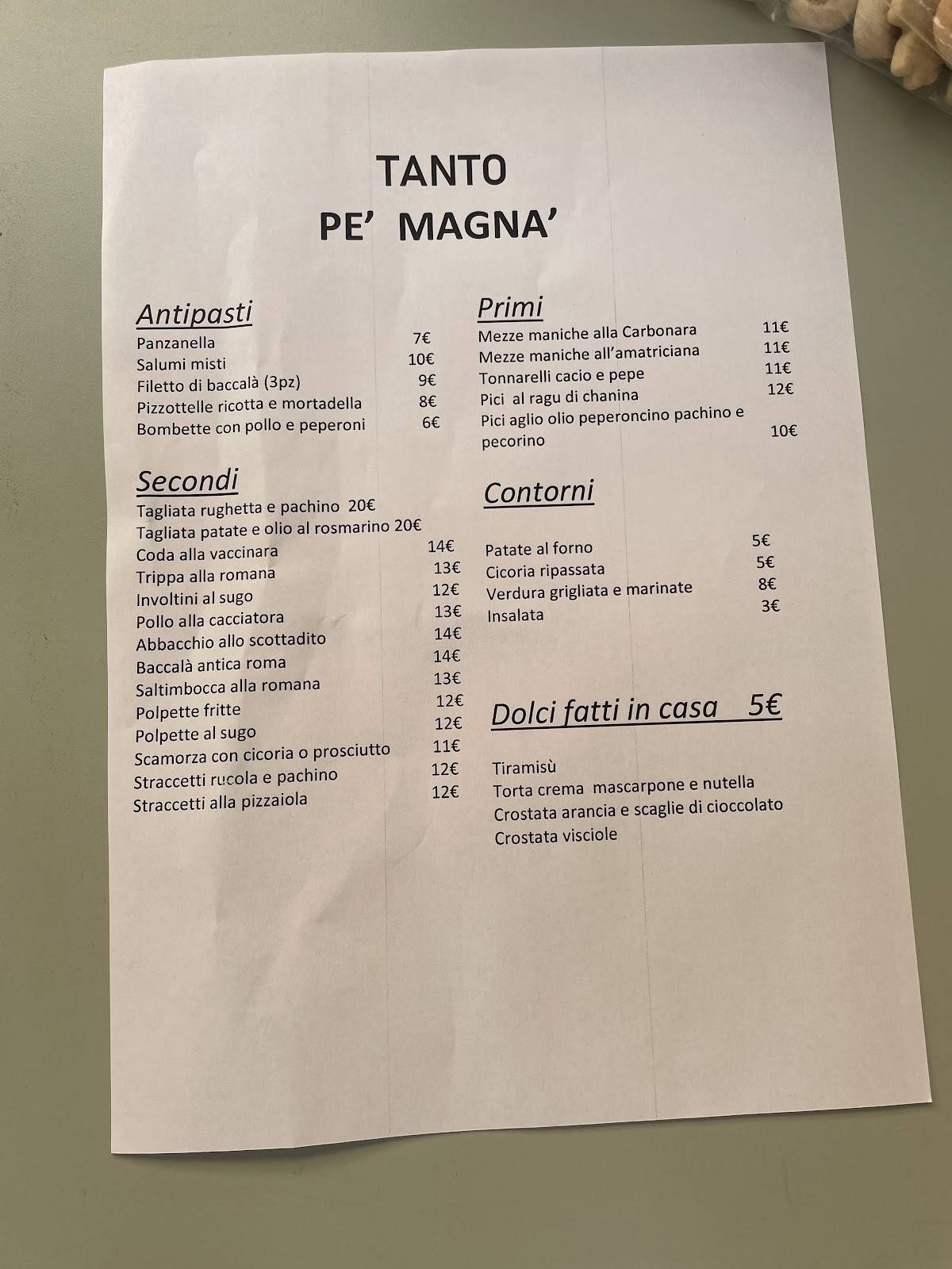 Menu di Tanto pè Magnà 