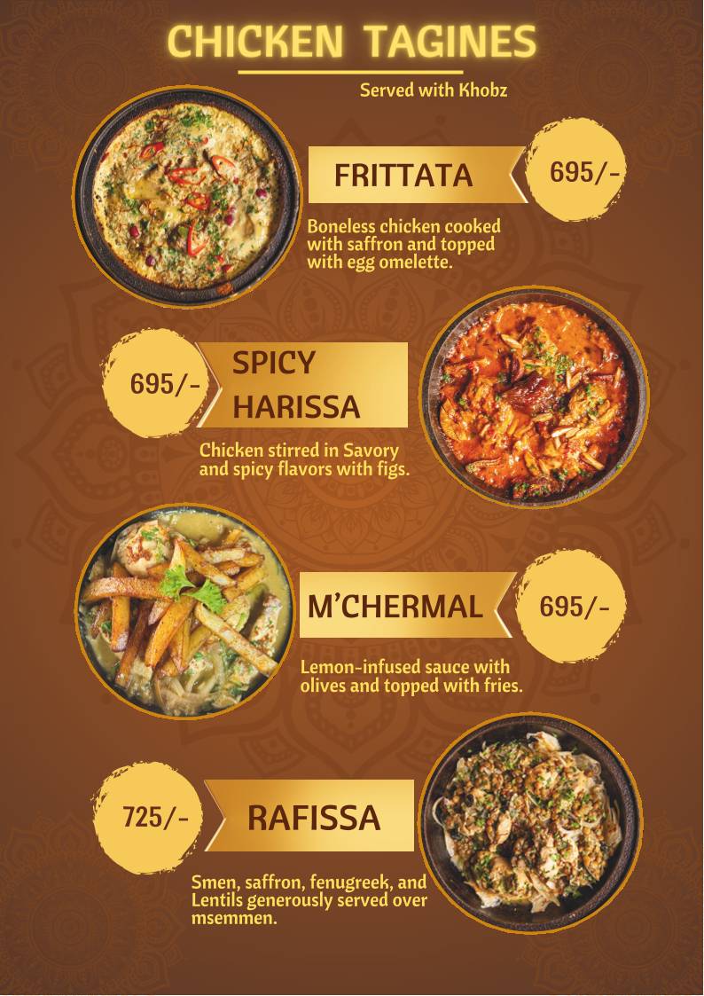 Tara Moroccan Kitchen menu