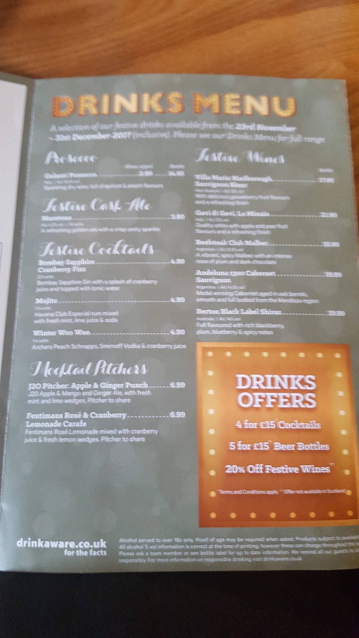 Menu at Tattenham Corner Beefeater restaurant, Epsom, Epsom Downs