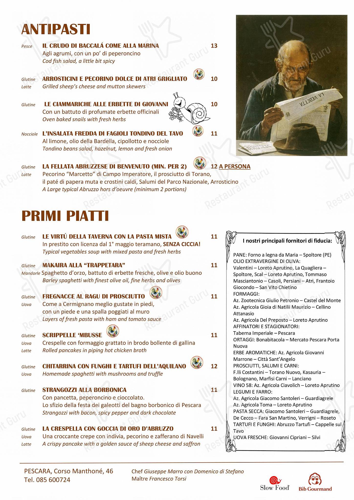 Menu di Taverna 58 