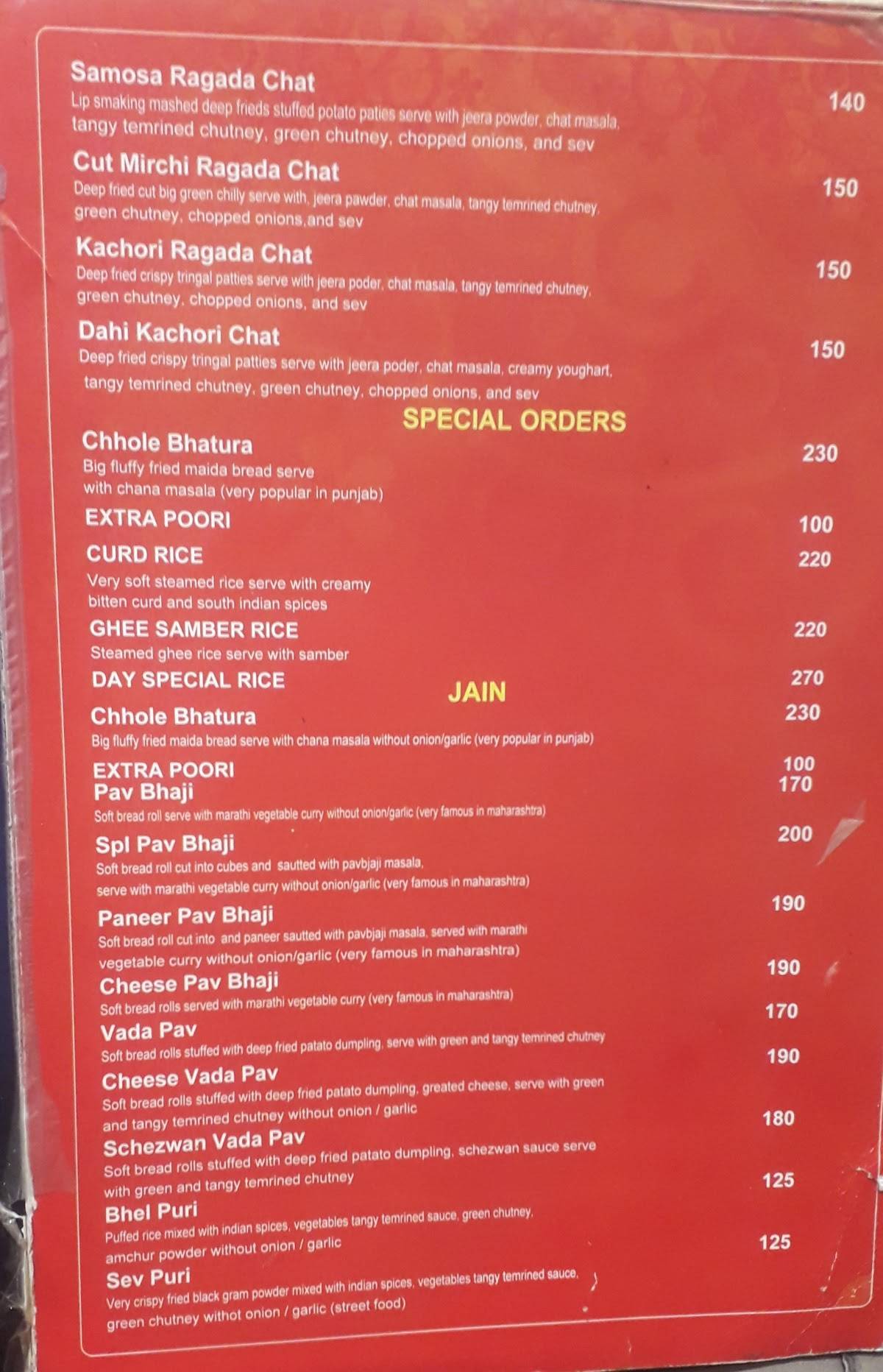Temptations Vijayawada menu