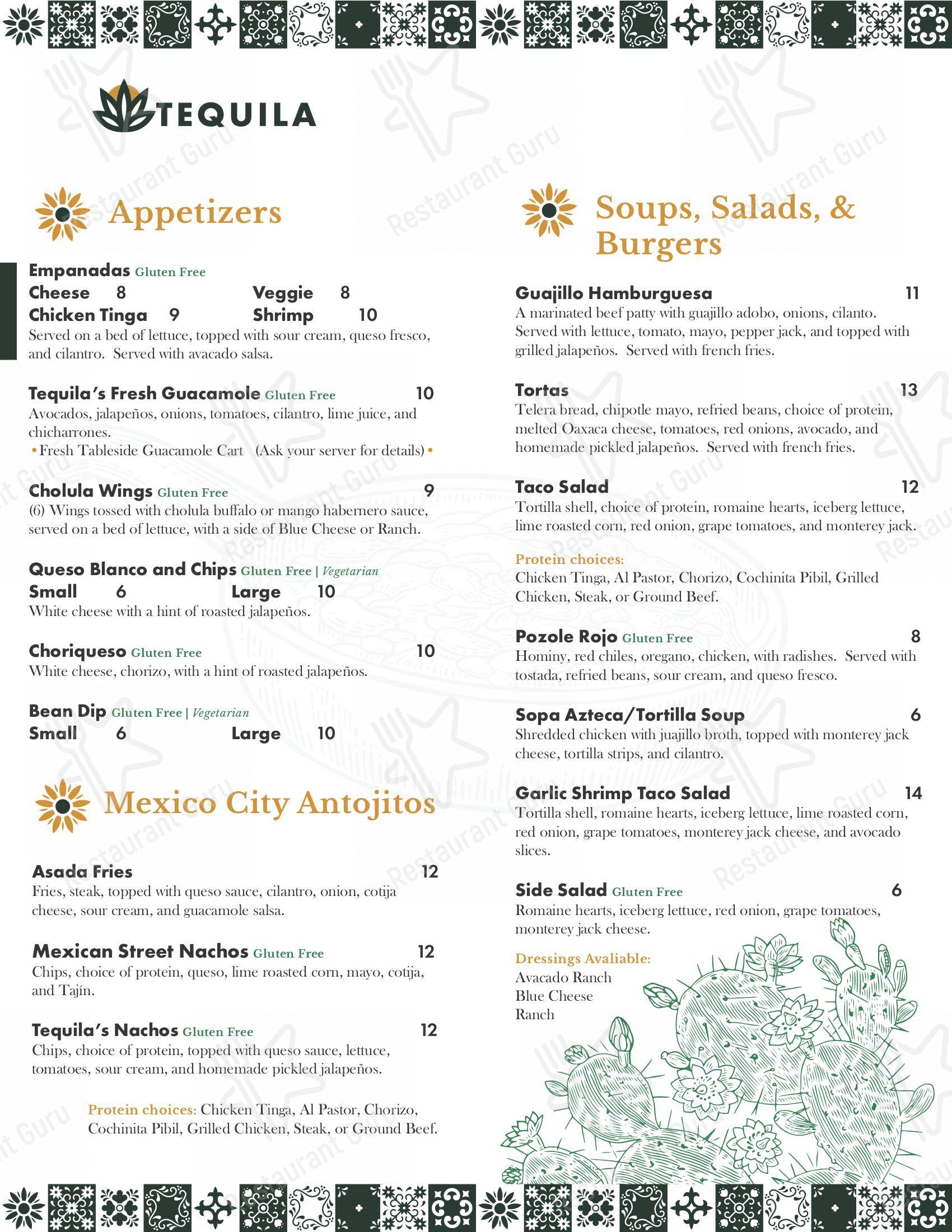 Menu at Tequila Mexican Restaurant & Cantina, Fort Wayne