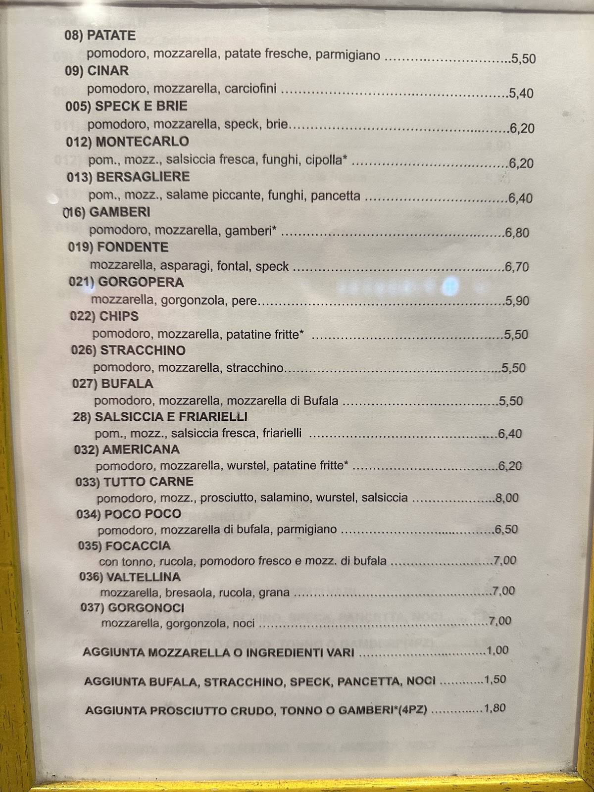 Menu di Terra d'Oriente 