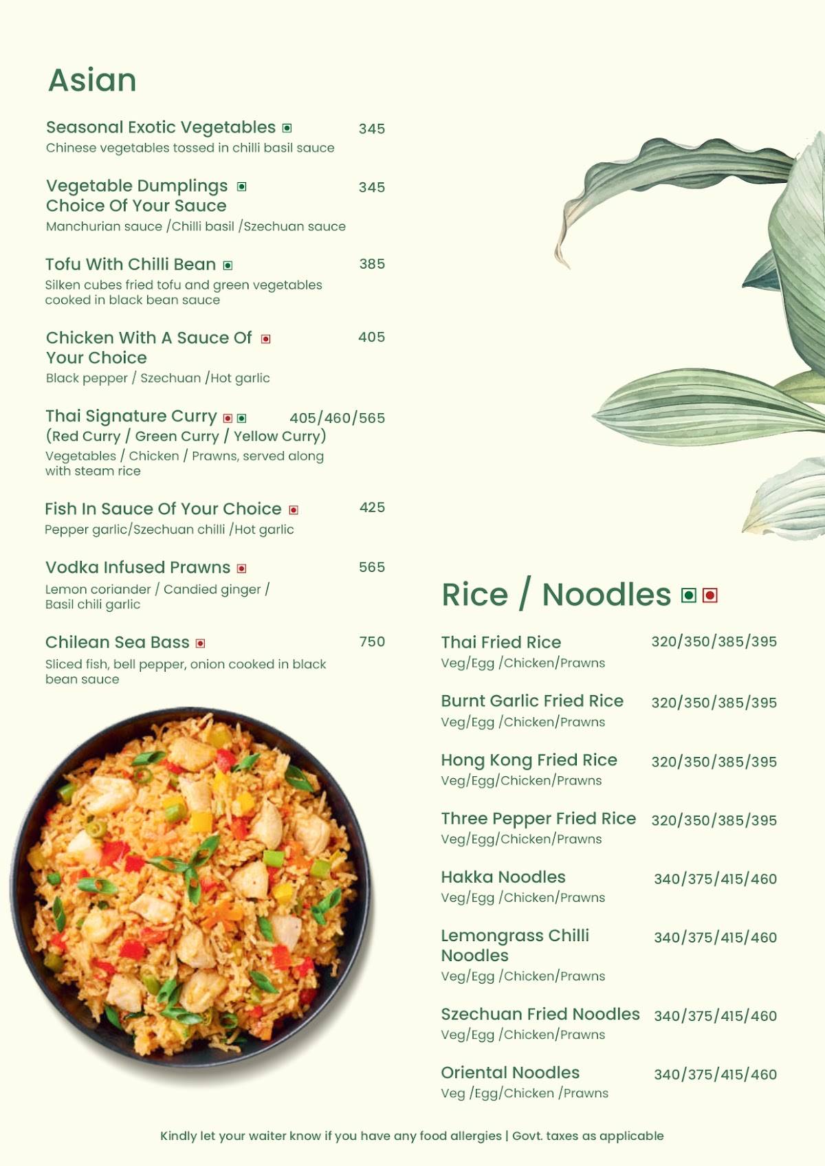 Terrace Bar & Kitchen menu