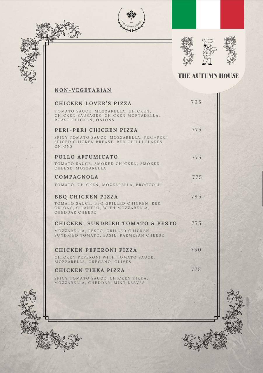 The Autumn House menu