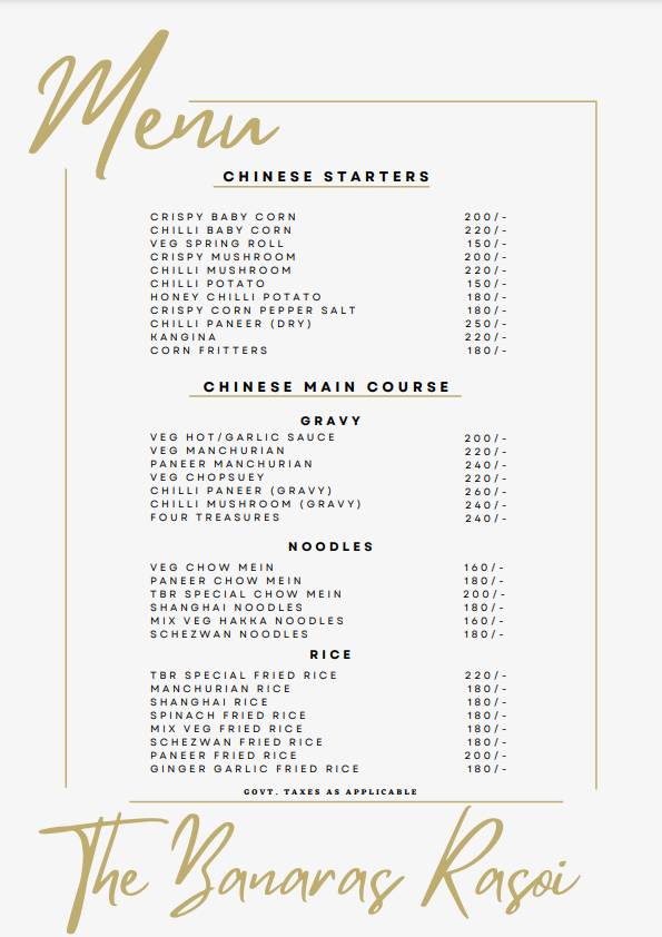 The Banaras Rasoi menu