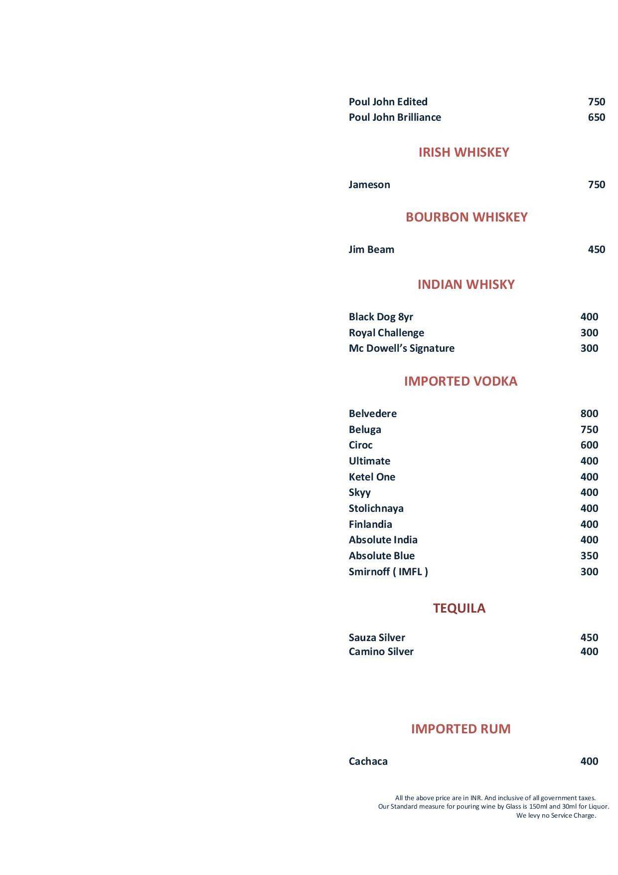 The Café at The Club menu