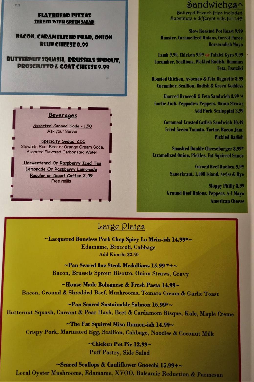 Menu at The Fat Squirrel Restaurant, Jennerstown