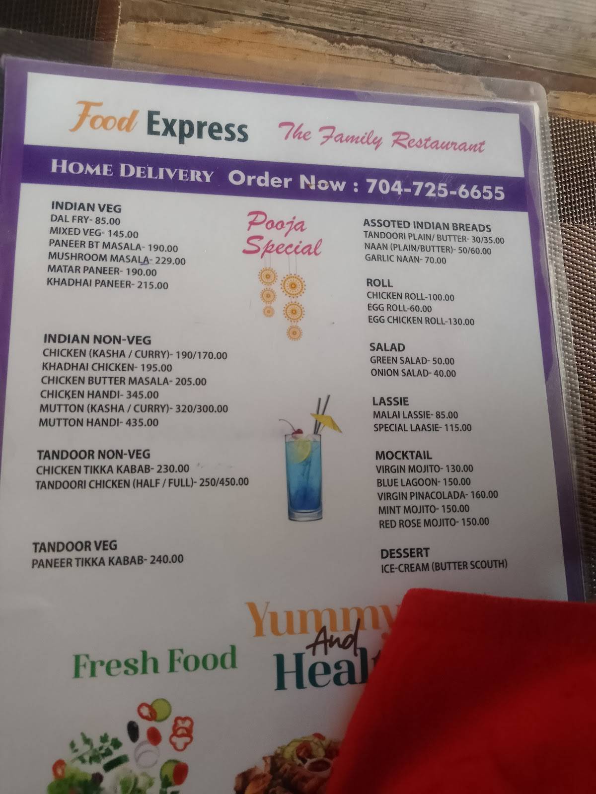 The Food Express menu