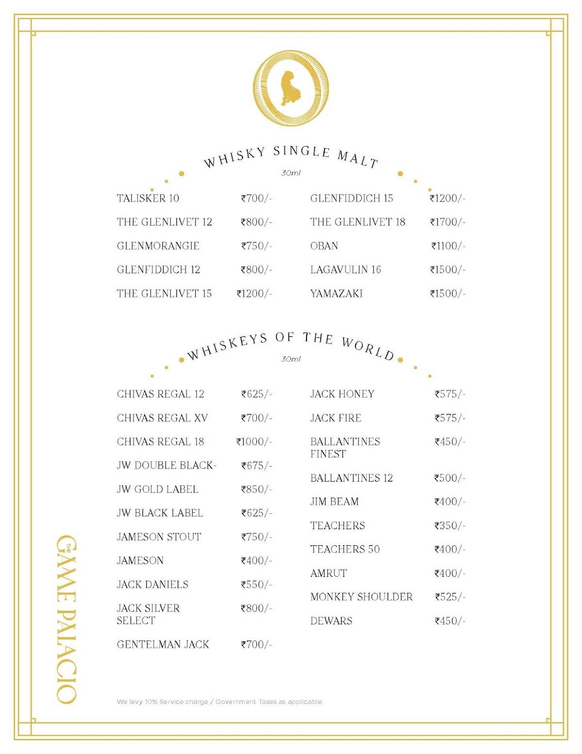 The Game Palacio menu