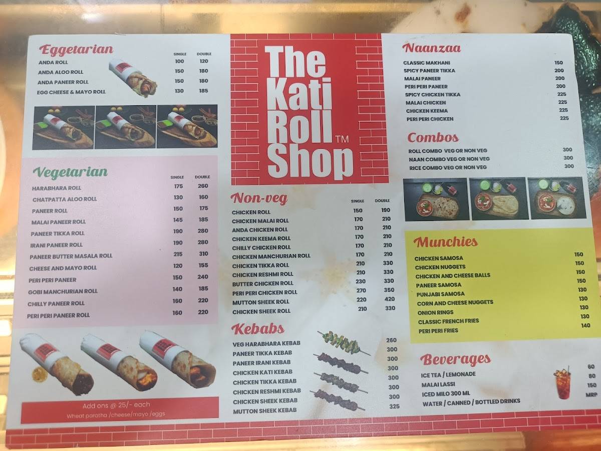 The Kati Roll Shop menu