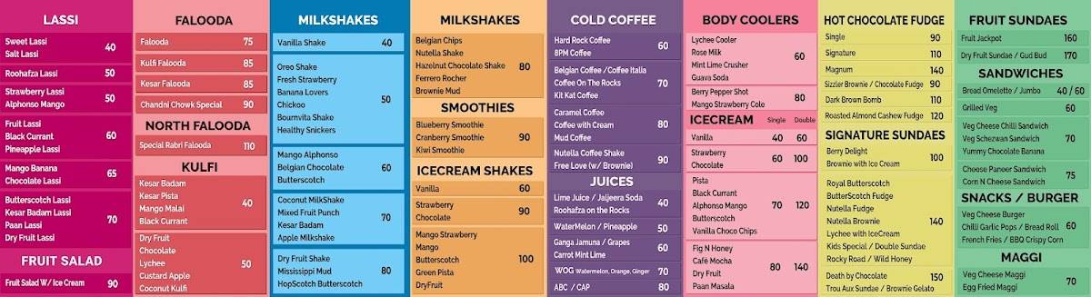 The Lassi Corner menu