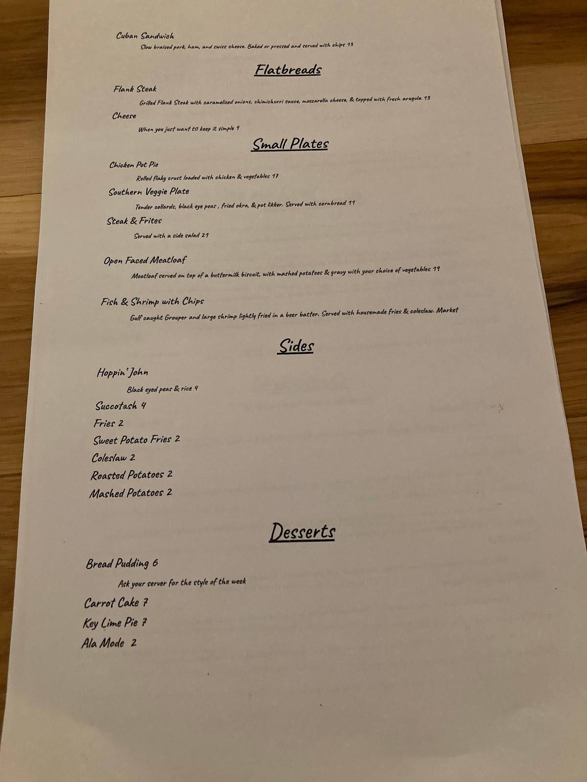 The Lazy Ballerina Bistro Menu