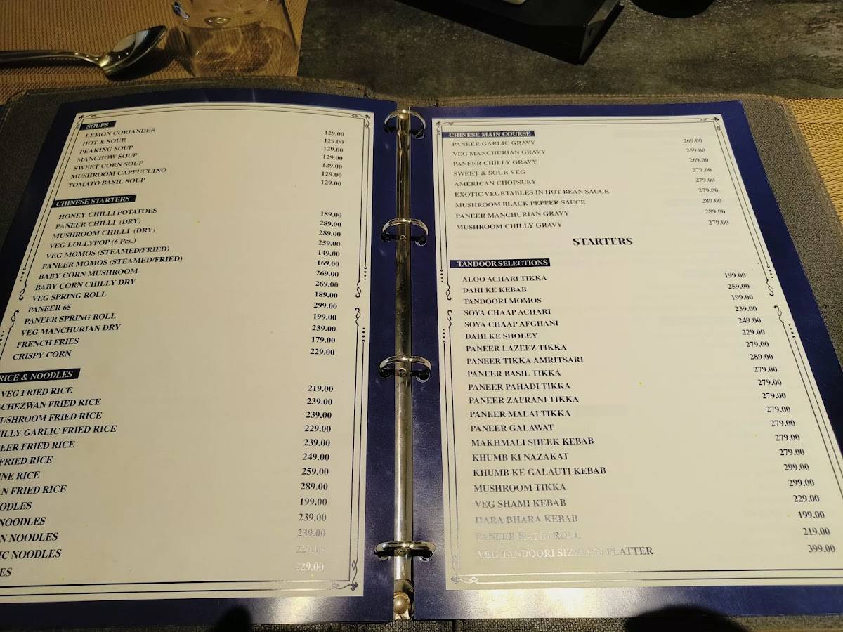 The Sapphire menu