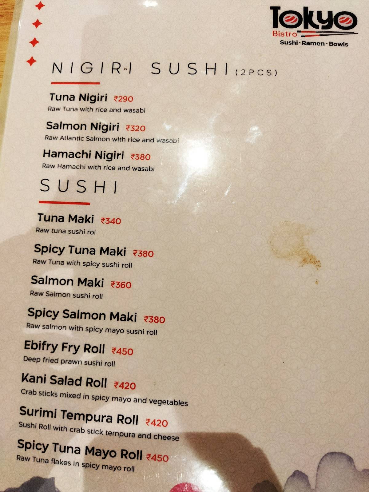 Tokyo Bistro menu