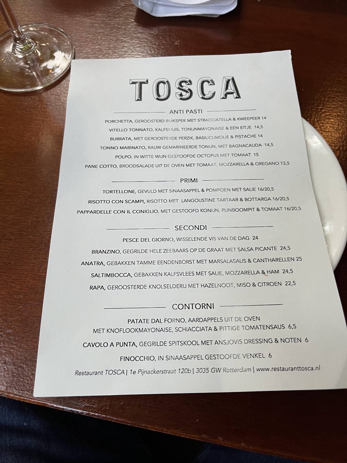 Menu de Restaurant Tosca