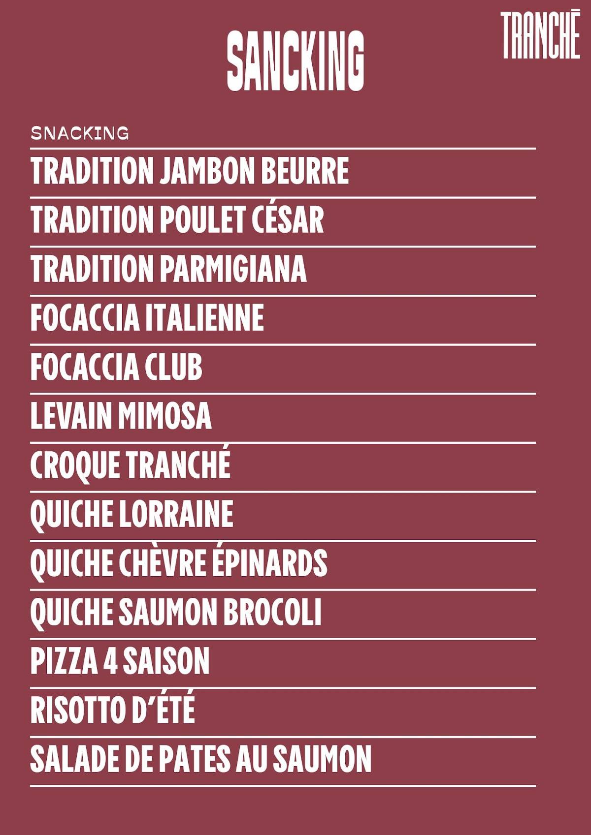 Menu de Boulangerie Tranché - Batignolles