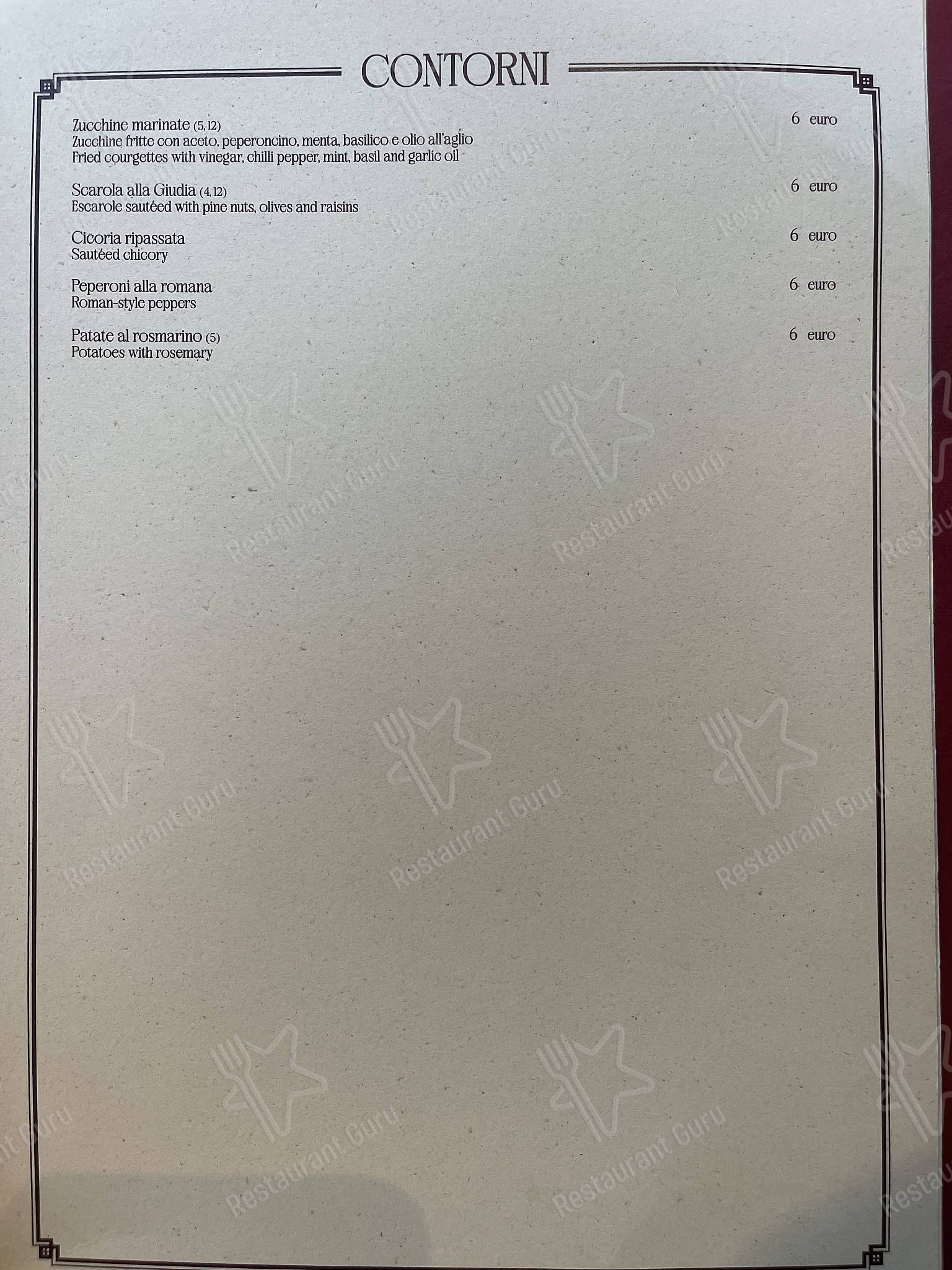 Menu di Ristorante Trastevere - pasti e bevande