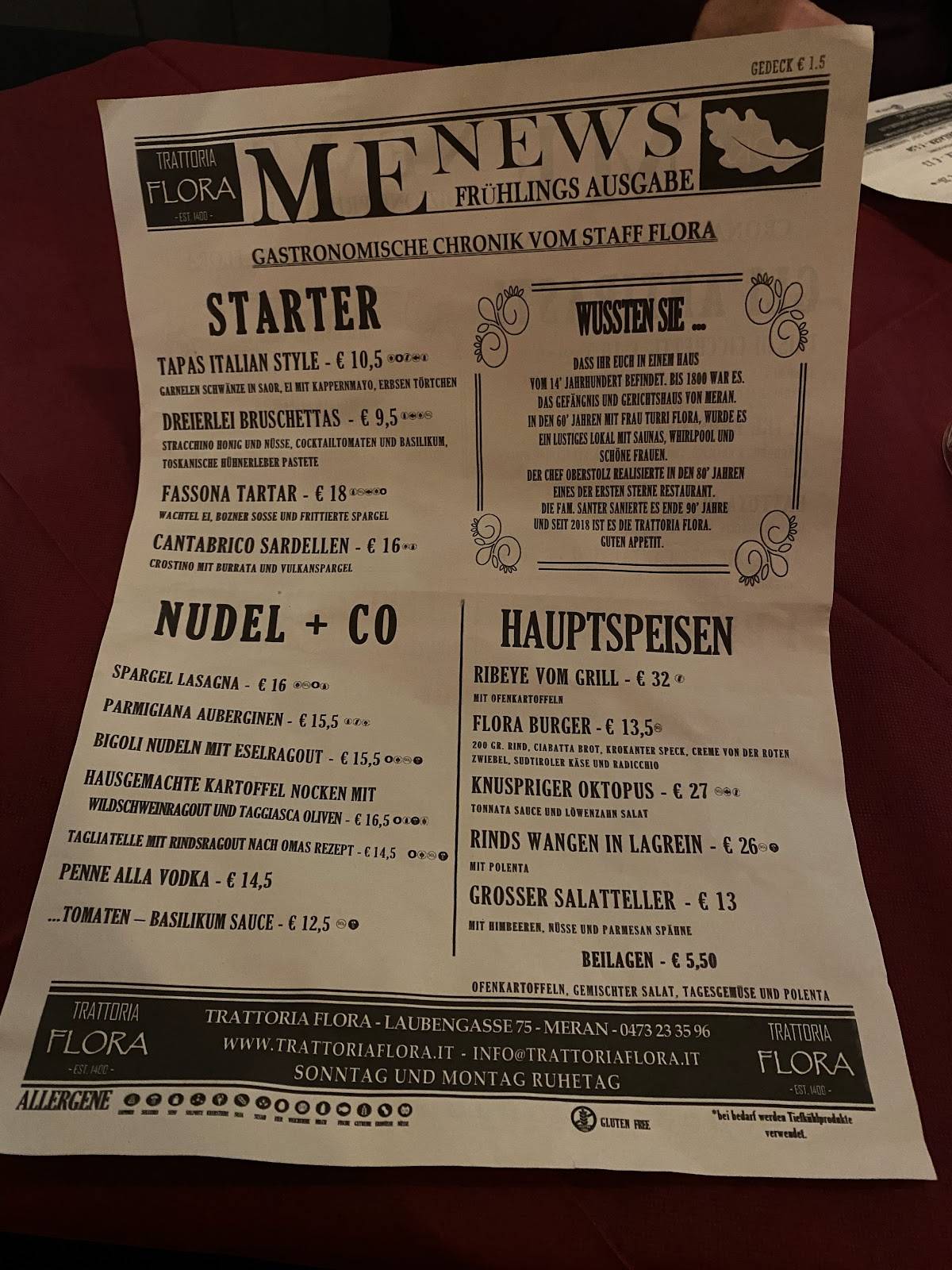 Menu di Trattoria Flora 