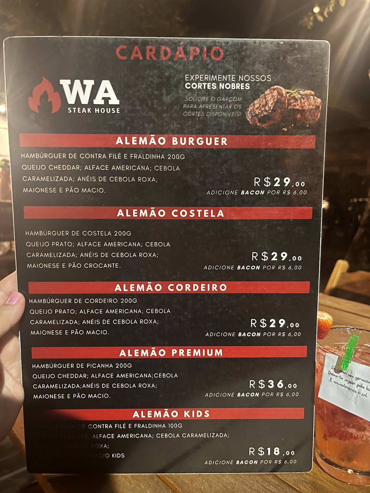 WA Steak House cardápio