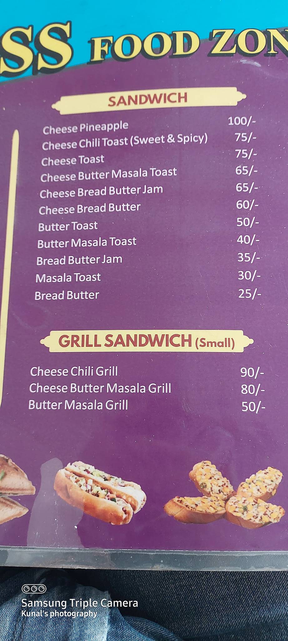 Yes Boss - Food Zone menu