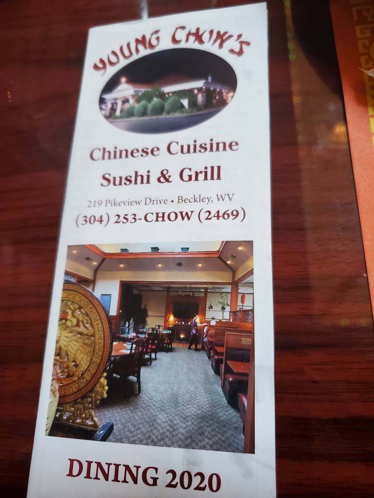 Menu at Young Chow's Restaurant, Beckley