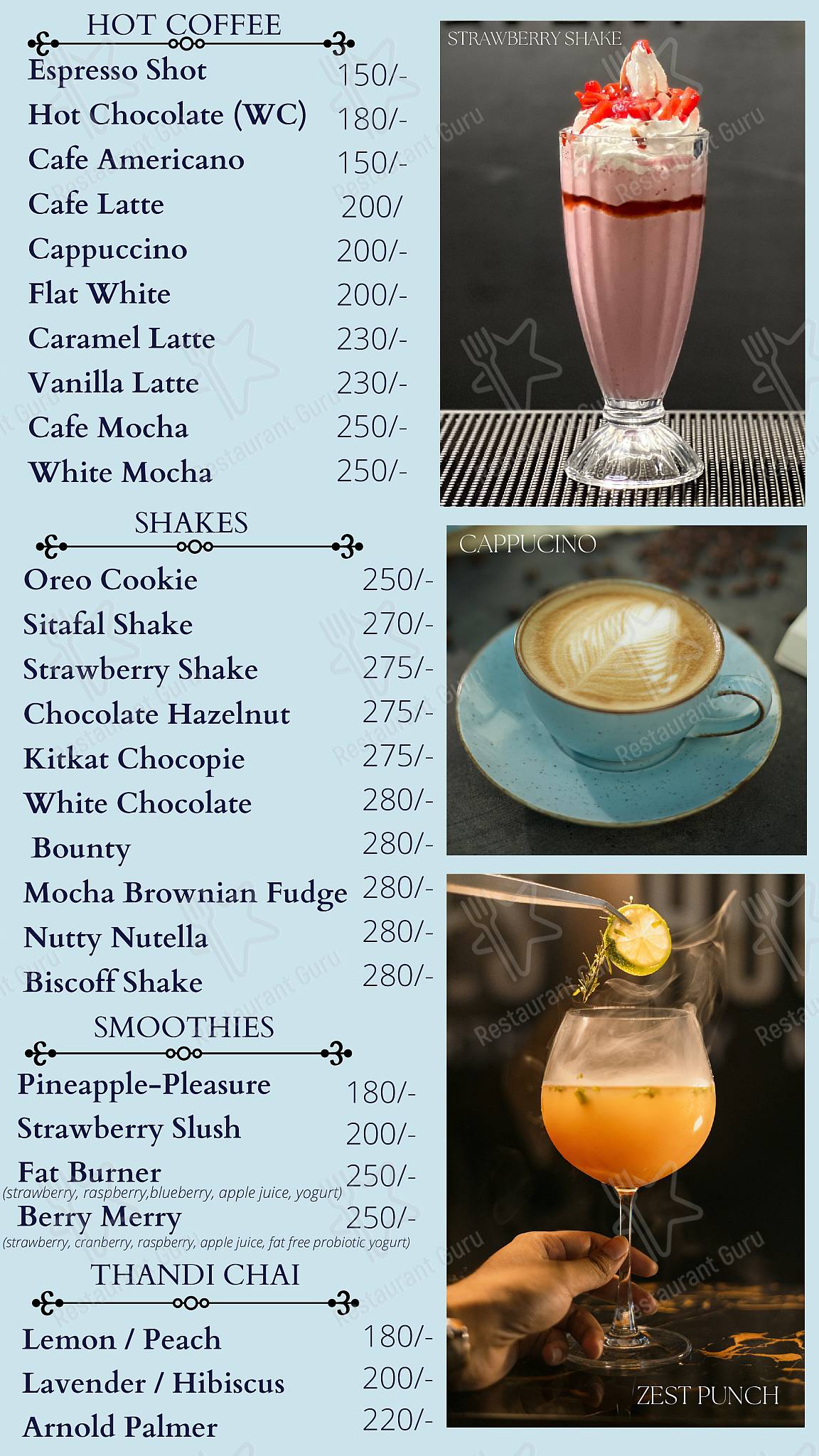 Zest House menu