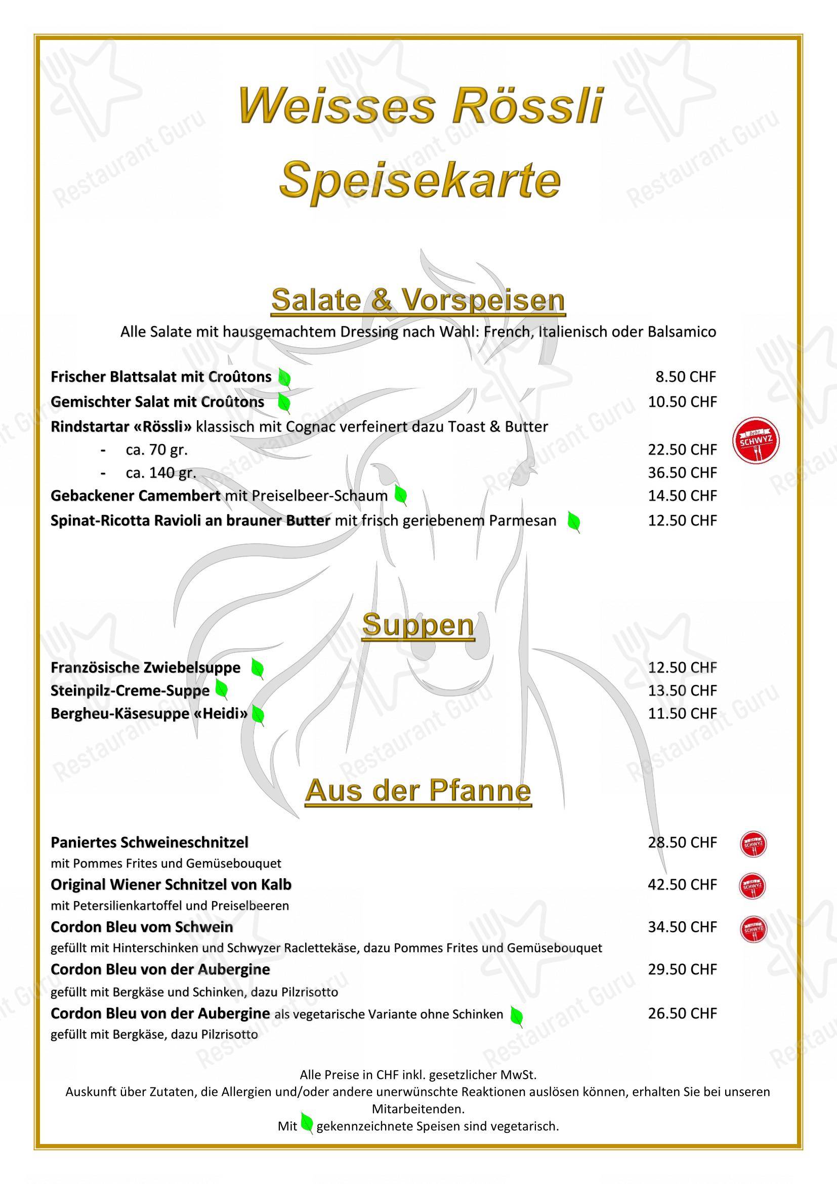 Menu bar per Restaurant & Hotel Weisses Rössli ristorante