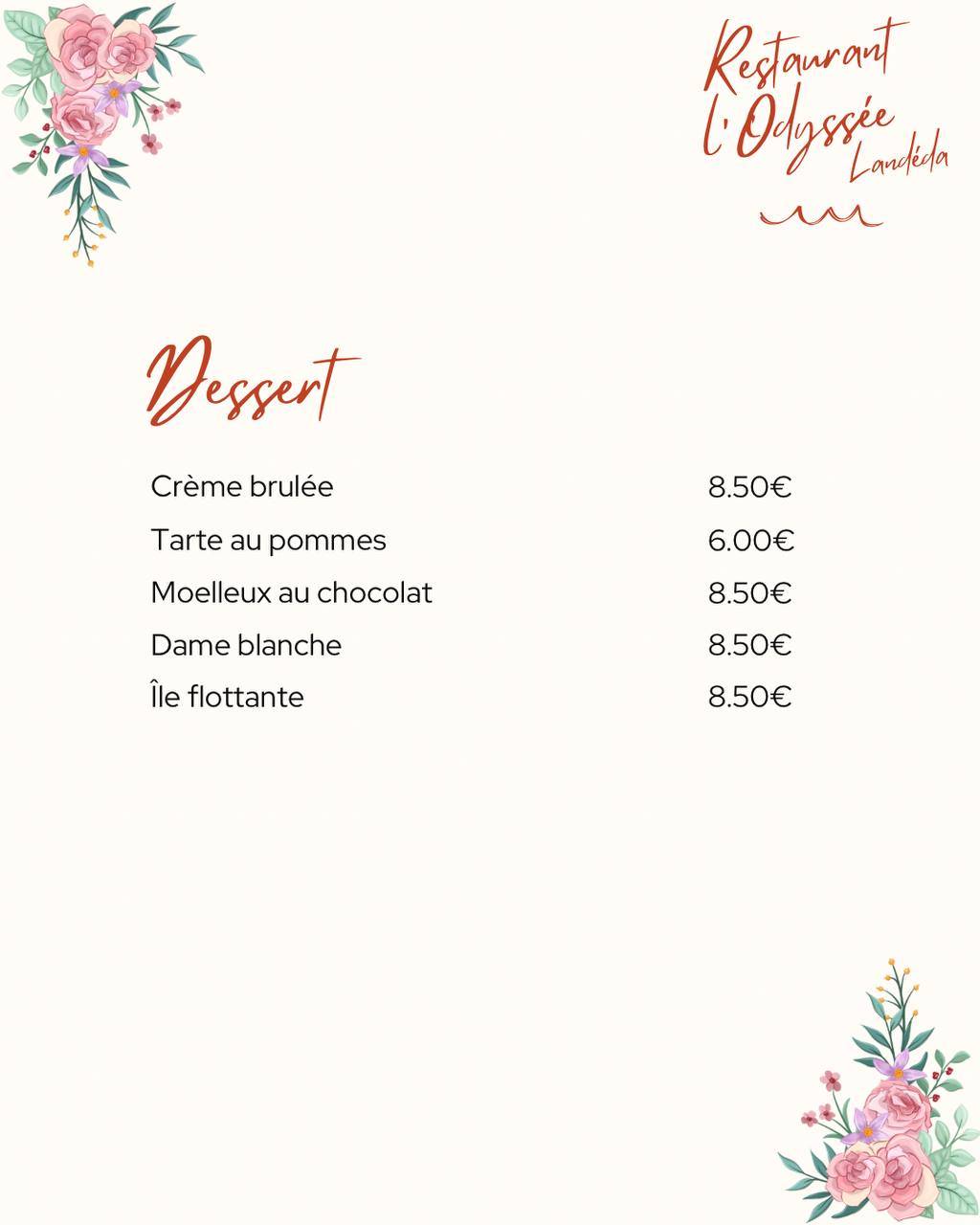 Menu de Restaurant bar l' odyssée