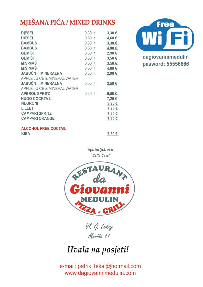 Menu di Restaurant da Giovanni MEDULIN 