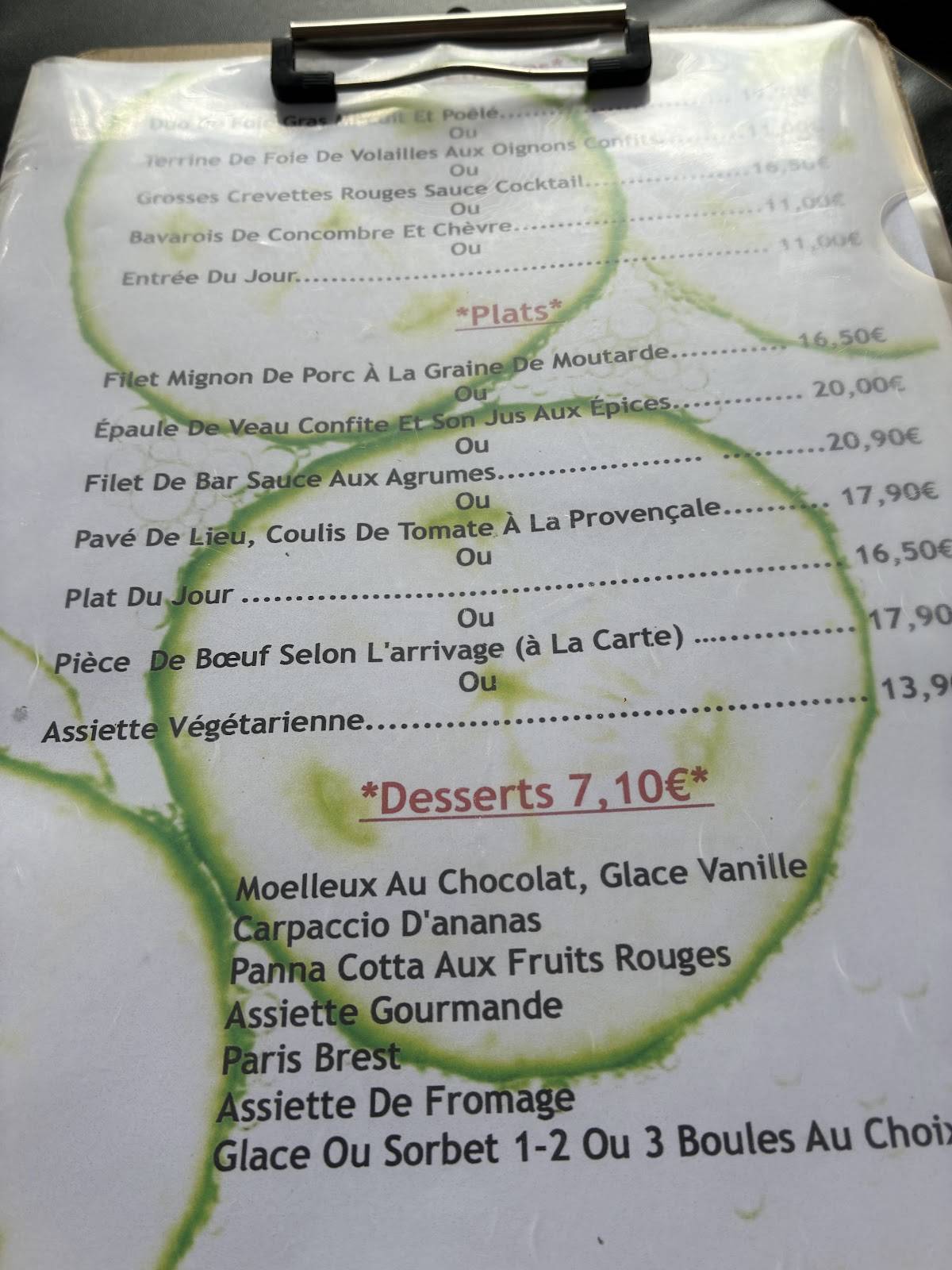 Menu de Restaurant le Clos Racine