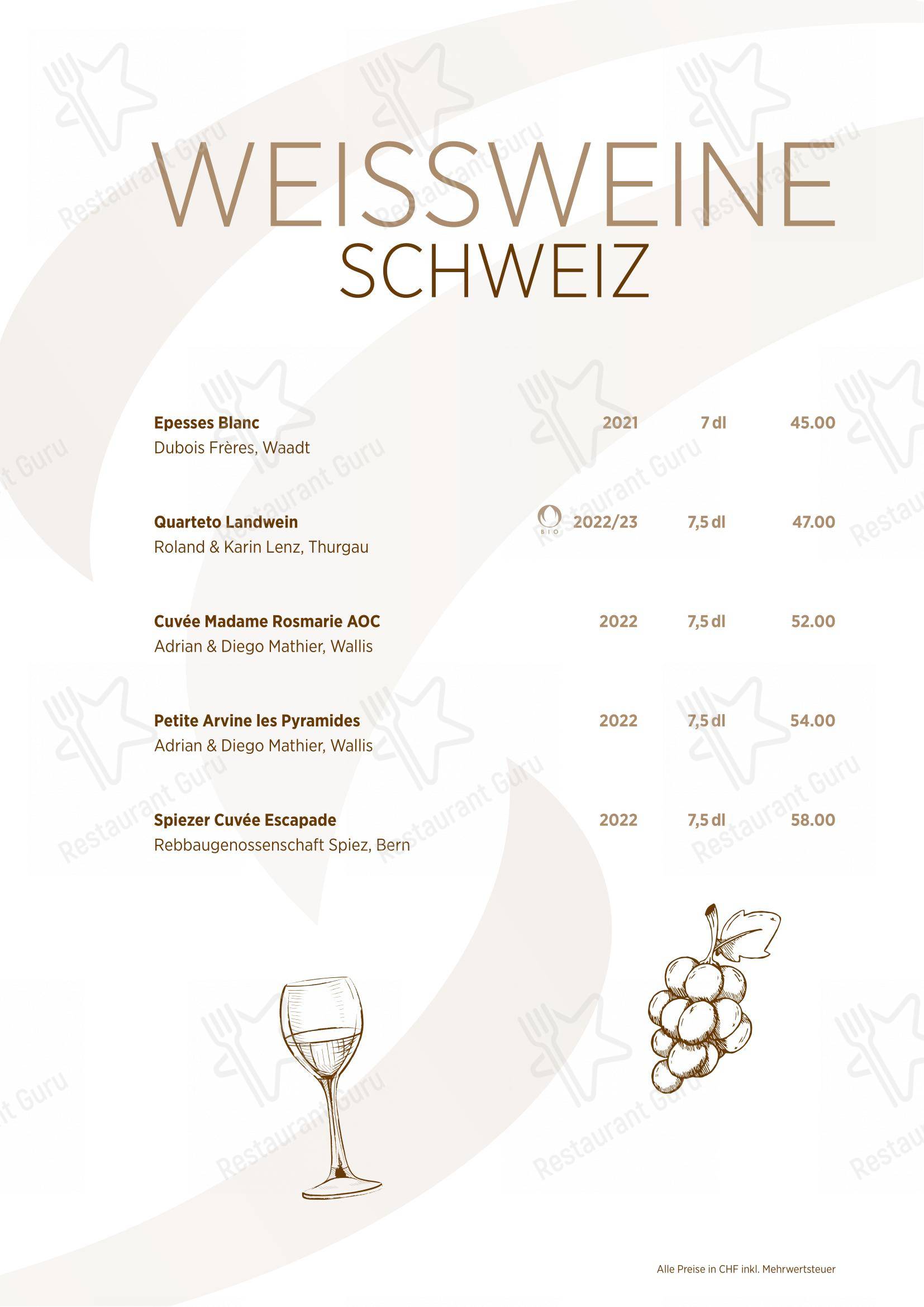 Restaurant zum CHOCHTOPF in Wilderswil - 菜单