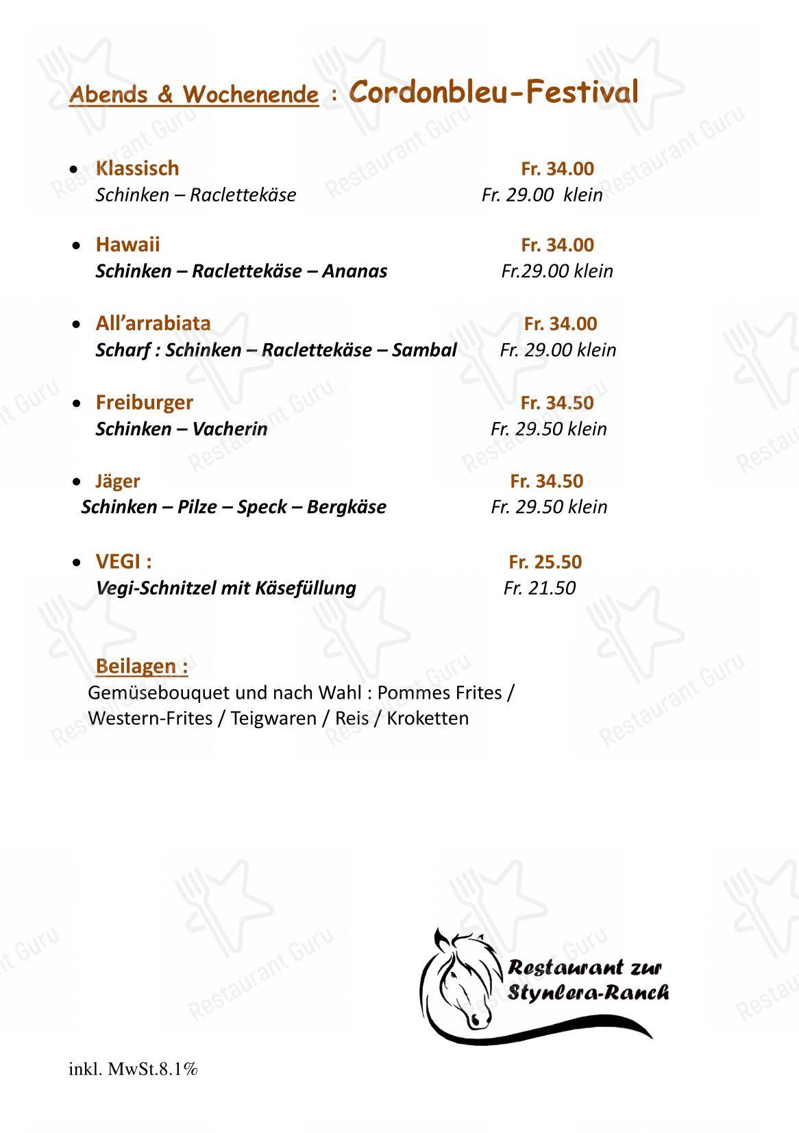 菜单 per Restaurant zur Stynlera-Ranch ristorante