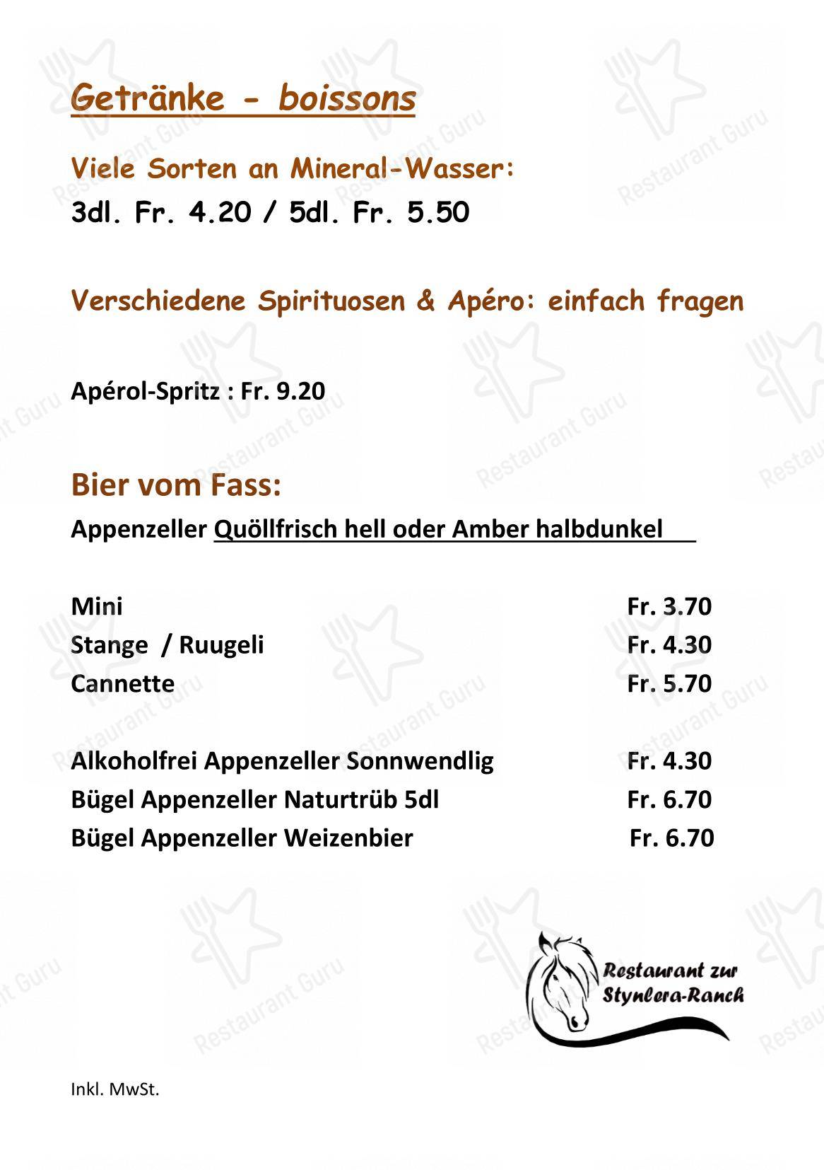 Коктейльная карта per Restaurant zur Stynlera-Ranch ristorante
