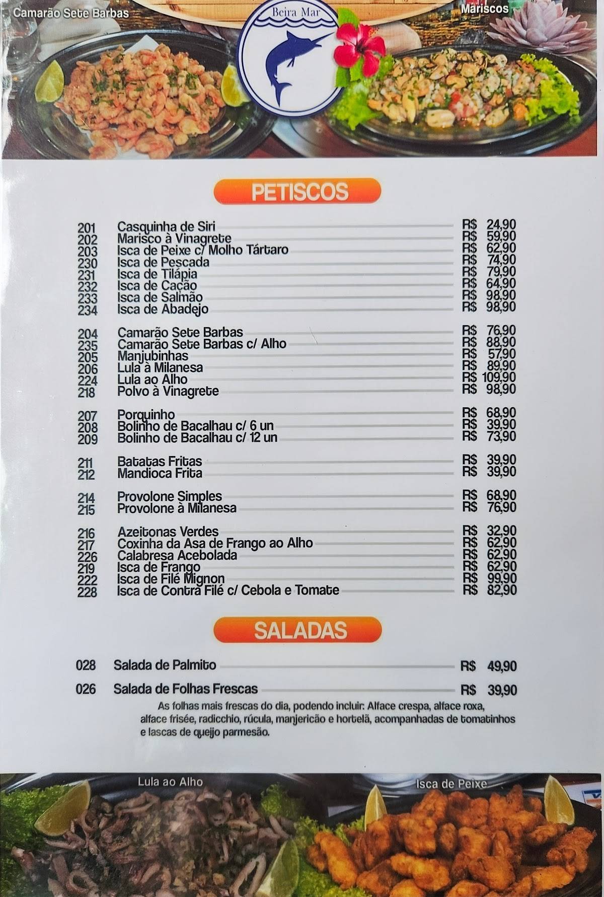 Restaurante Beira Mar cardápio