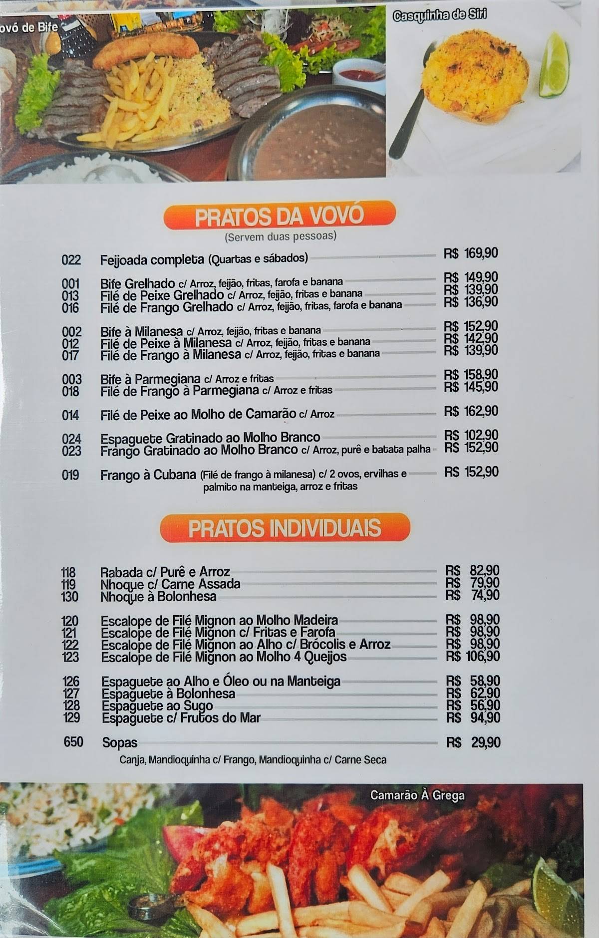 Restaurante Beira Mar cardápio