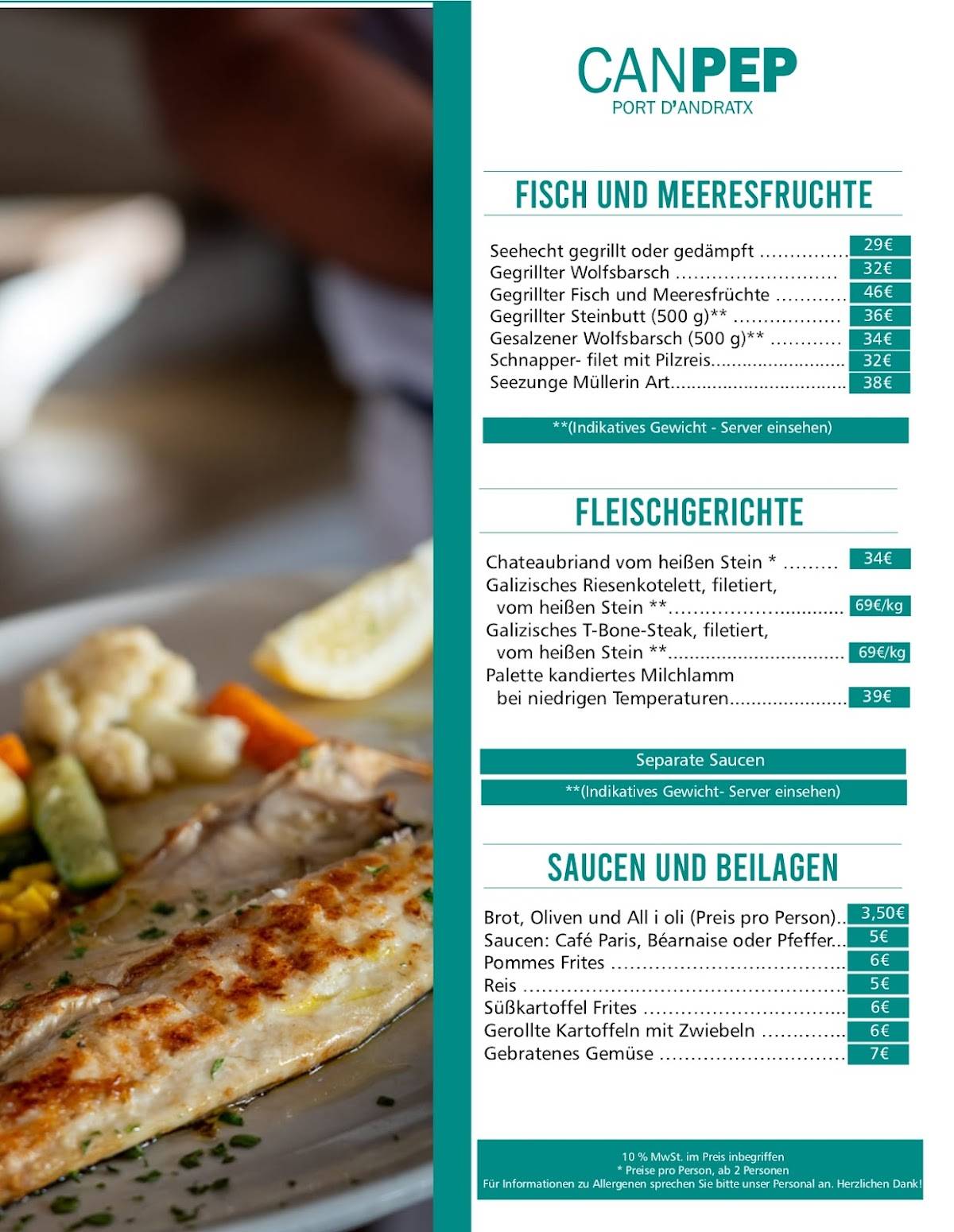 Carta de Restaurante Can Pep Puerto Andratx