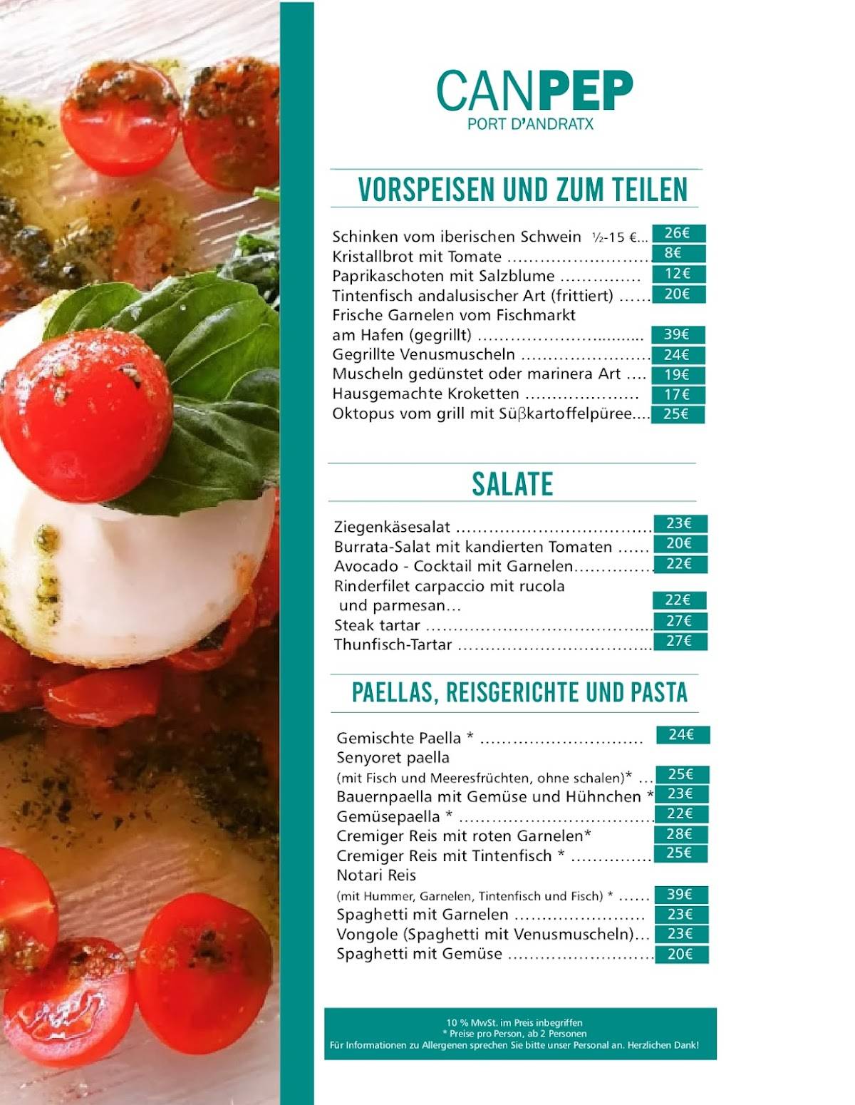 Carta de Restaurante Can Pep Puerto Andratx