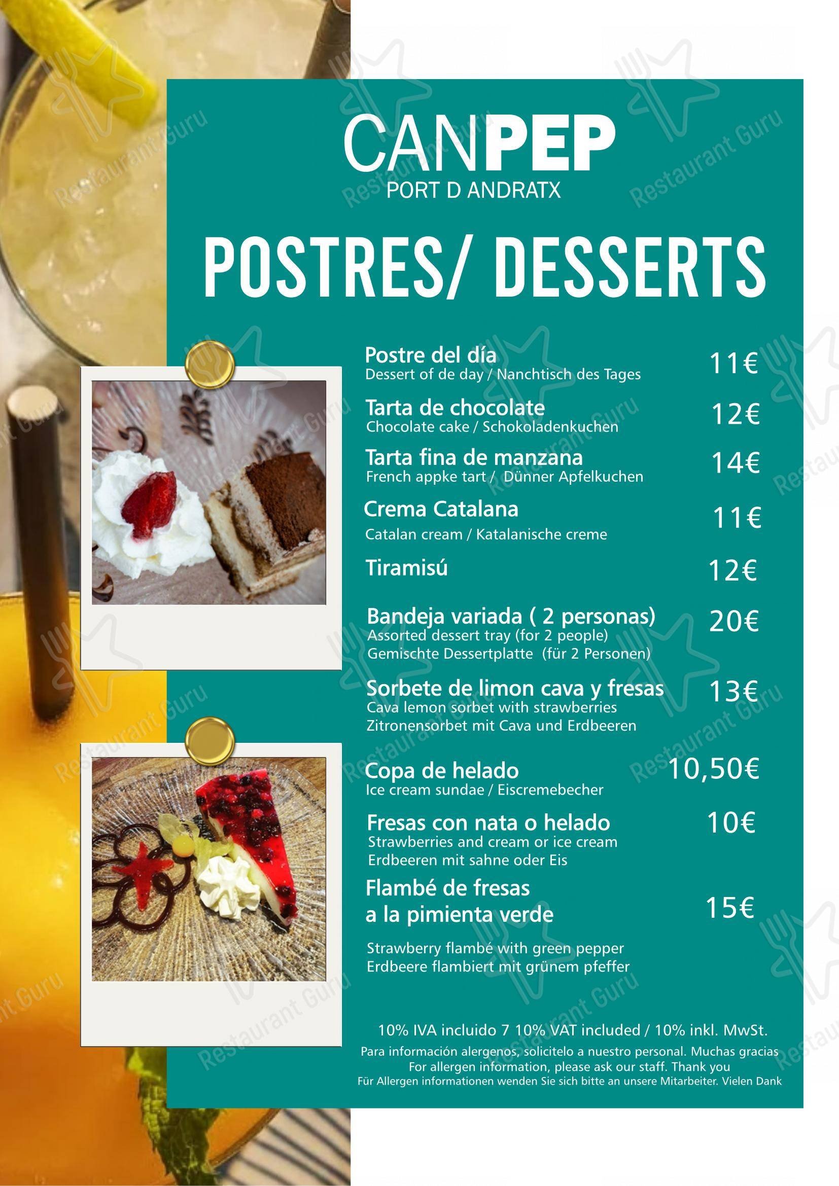 菜单 de Restaurante Can Pep Puerto Andratx en Puerto de Andrach