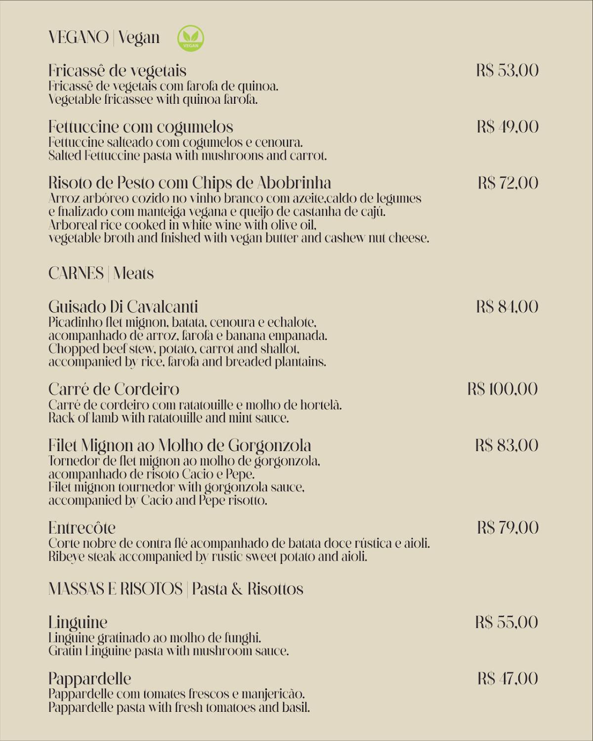 Restaurante Di Cavalcanti cardápio
