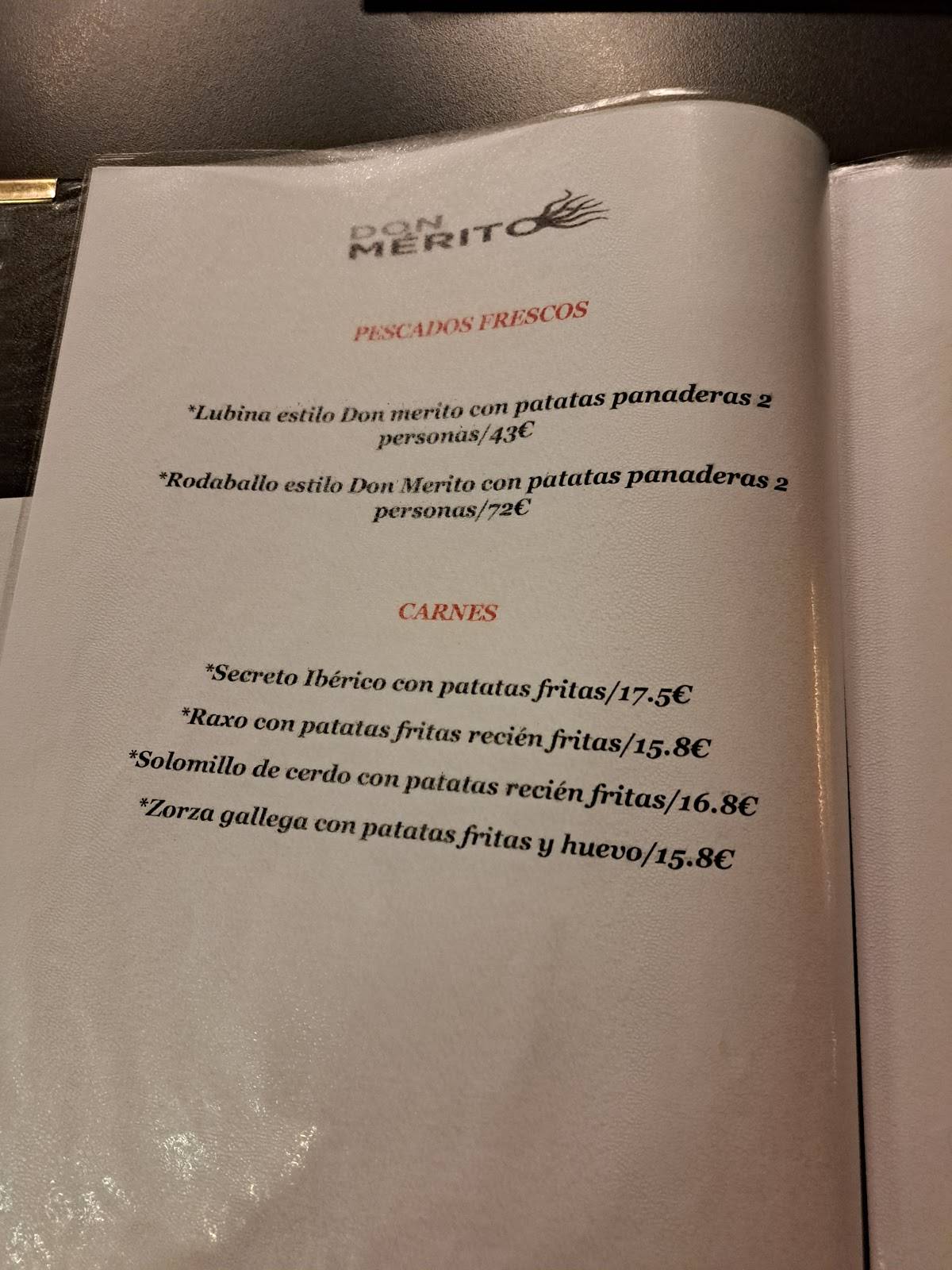 Carta de Restaurante Gallego Don Mérito, Pamplona, Plaza yamaguchi