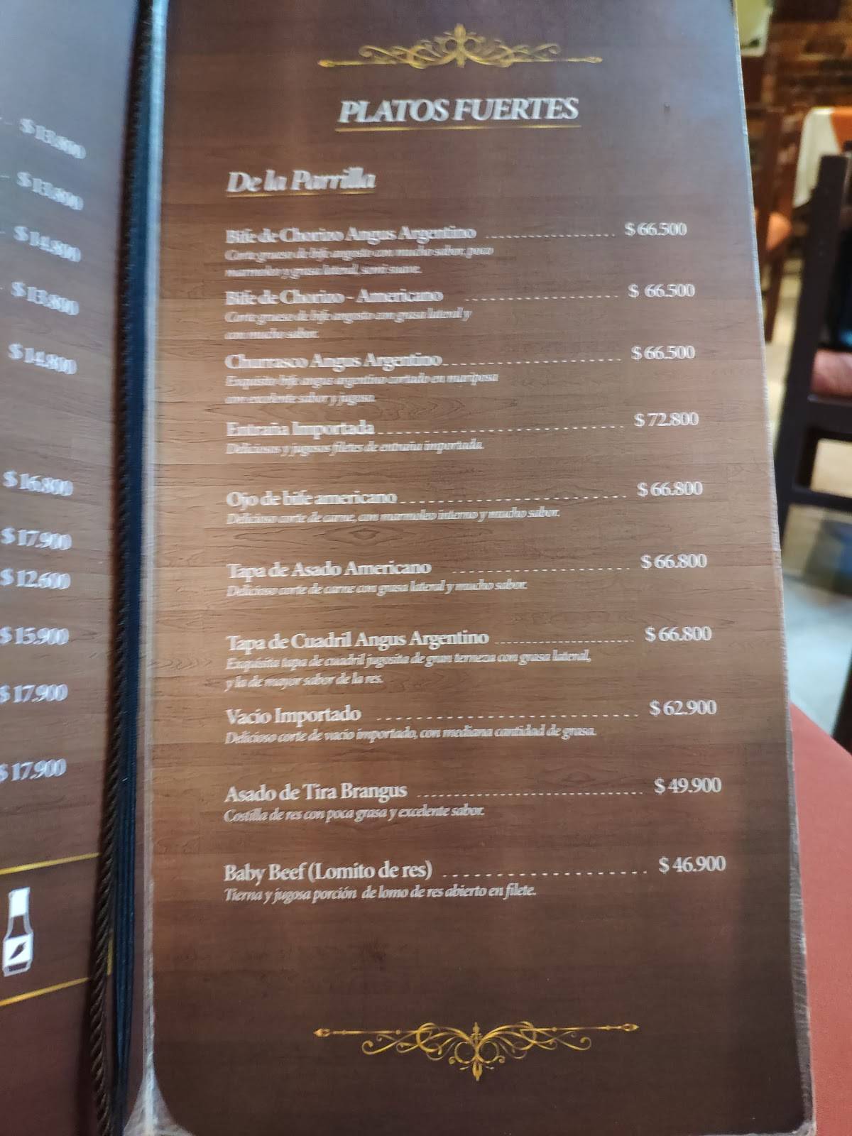 Carta de RESTAURANTE ESTANCIA CHICA, Bogotá