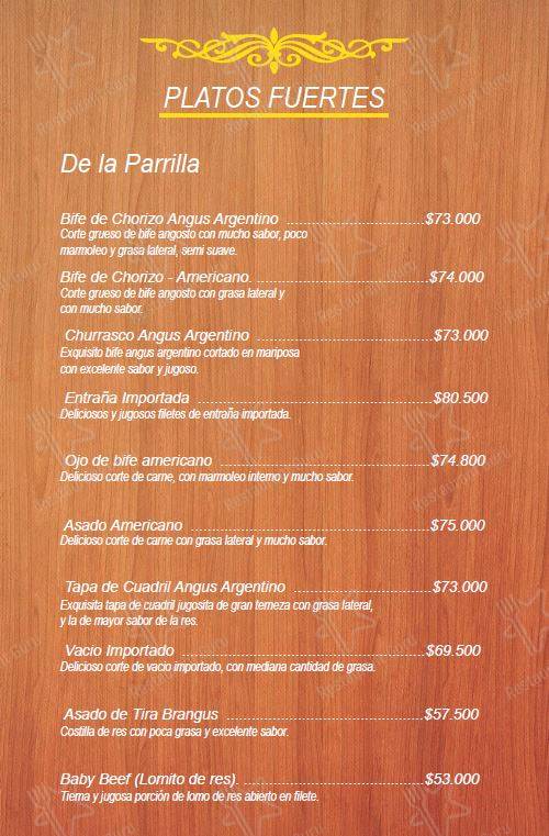 Carta de RESTAURANTE ESTANCIA CHICA, Bogotá