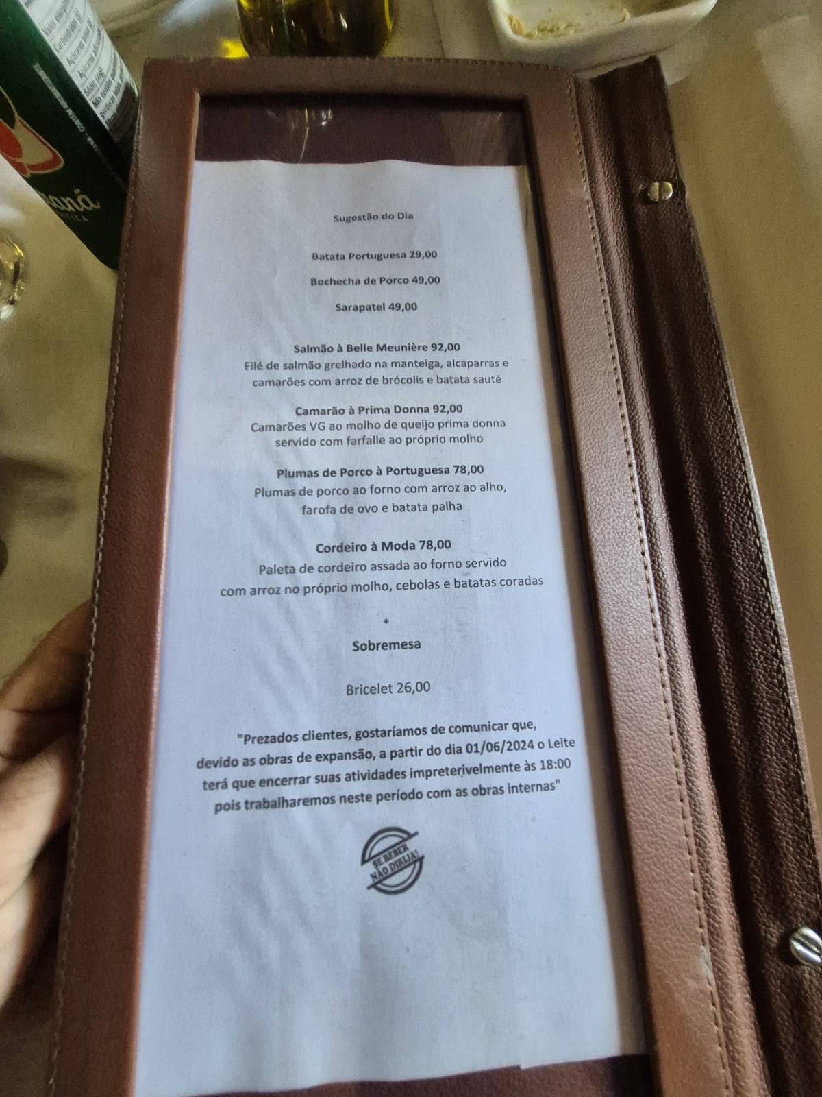 Restaurante Leite cardápio