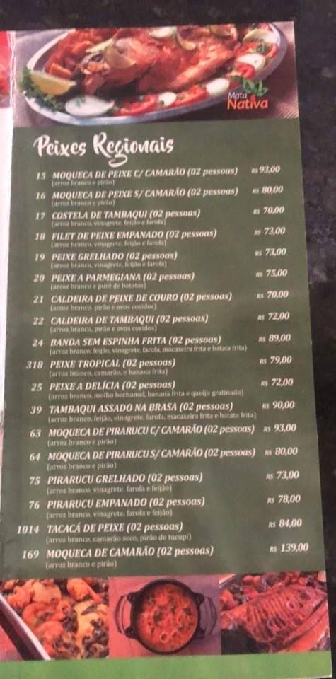 Restaurante Mata Nativa cardápio