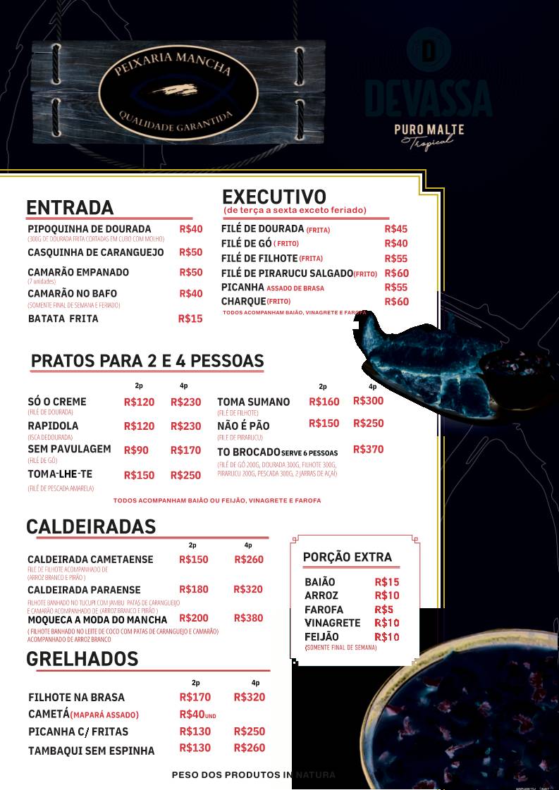 Restaurante Peixaria Mancha cardápio