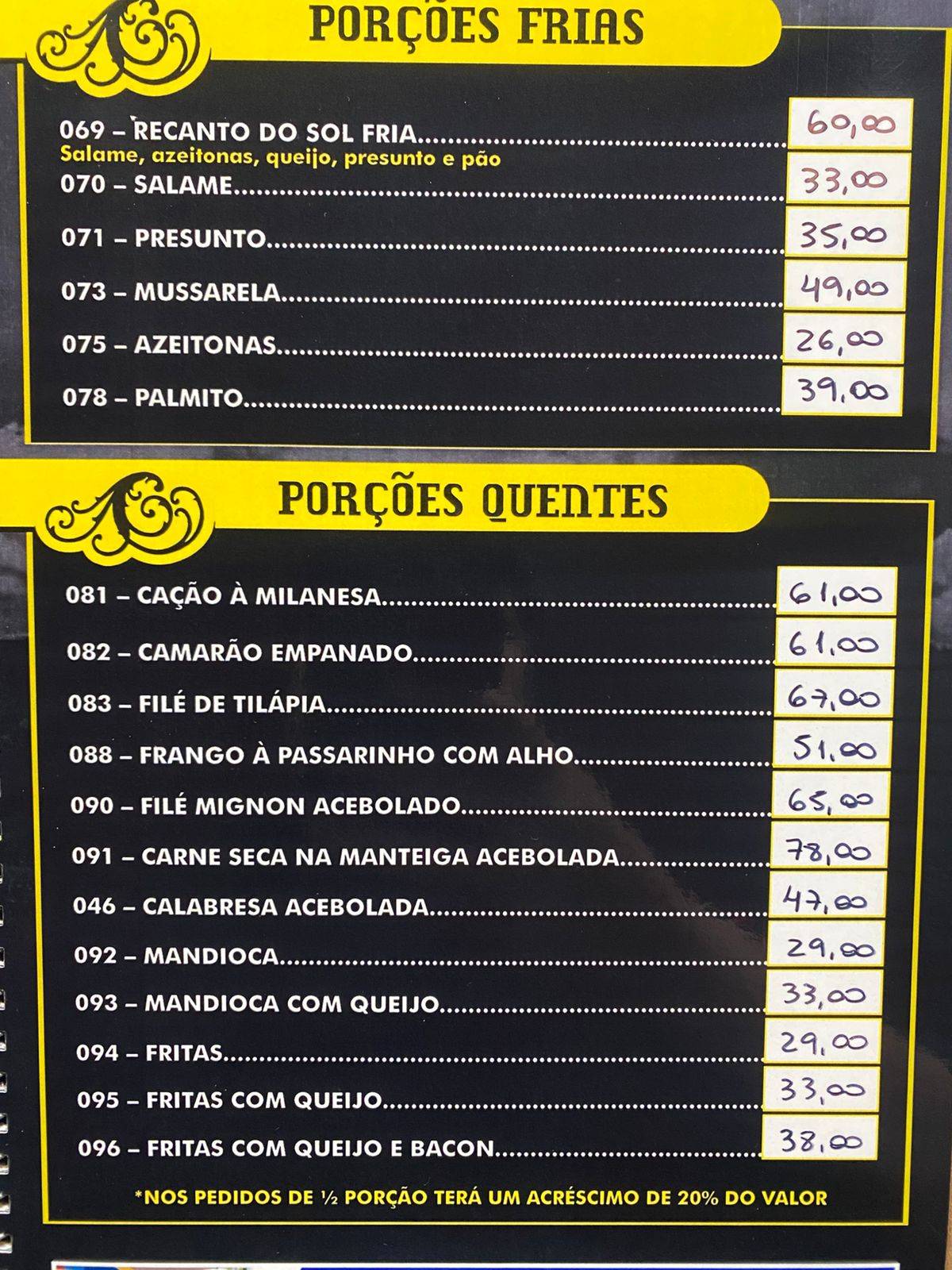 Restaurante Recanto do Sol (BAR DO REGIS) Tremembé cardápio