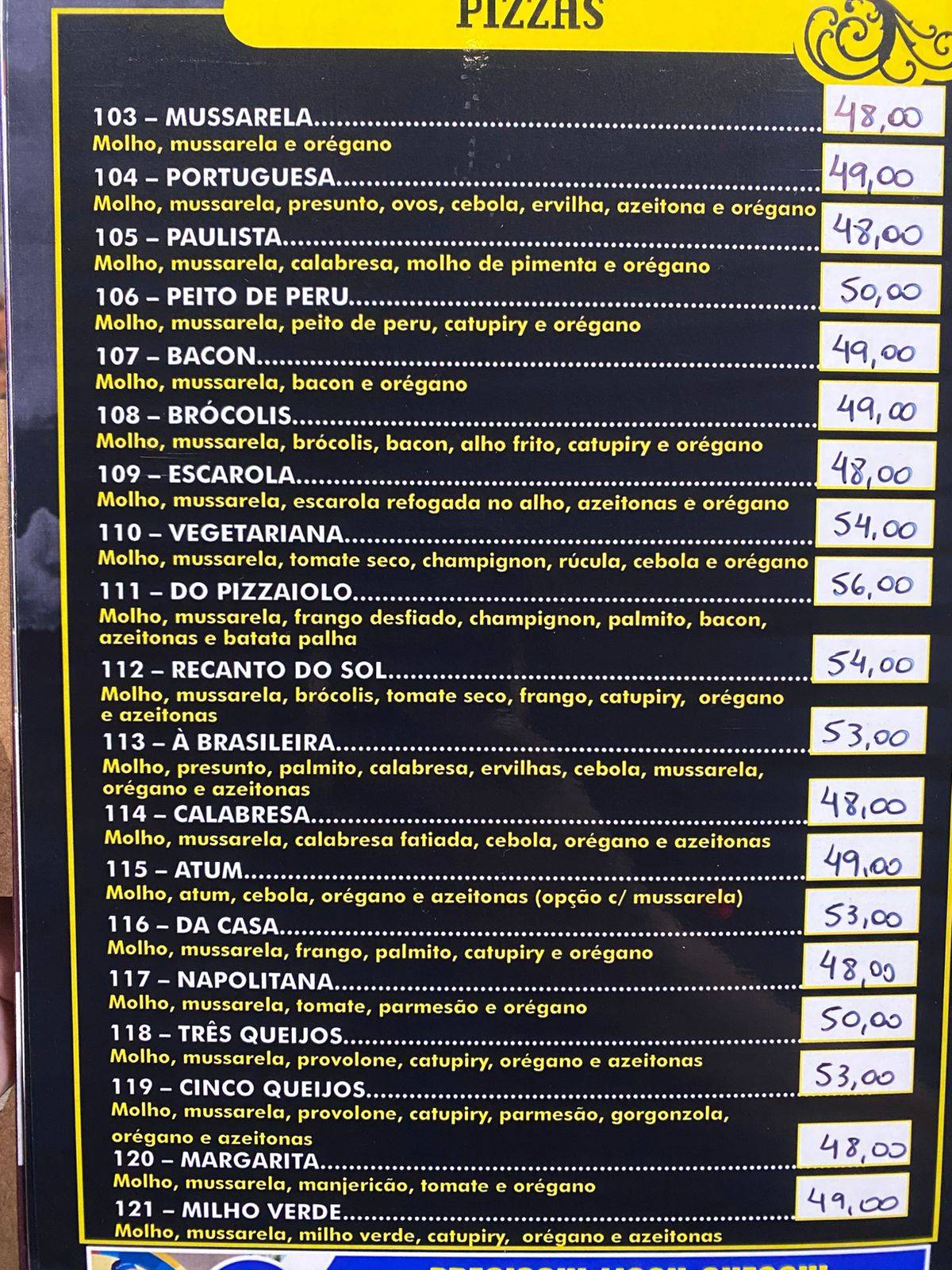 Restaurante Recanto do Sol (BAR DO REGIS) Tremembé cardápio