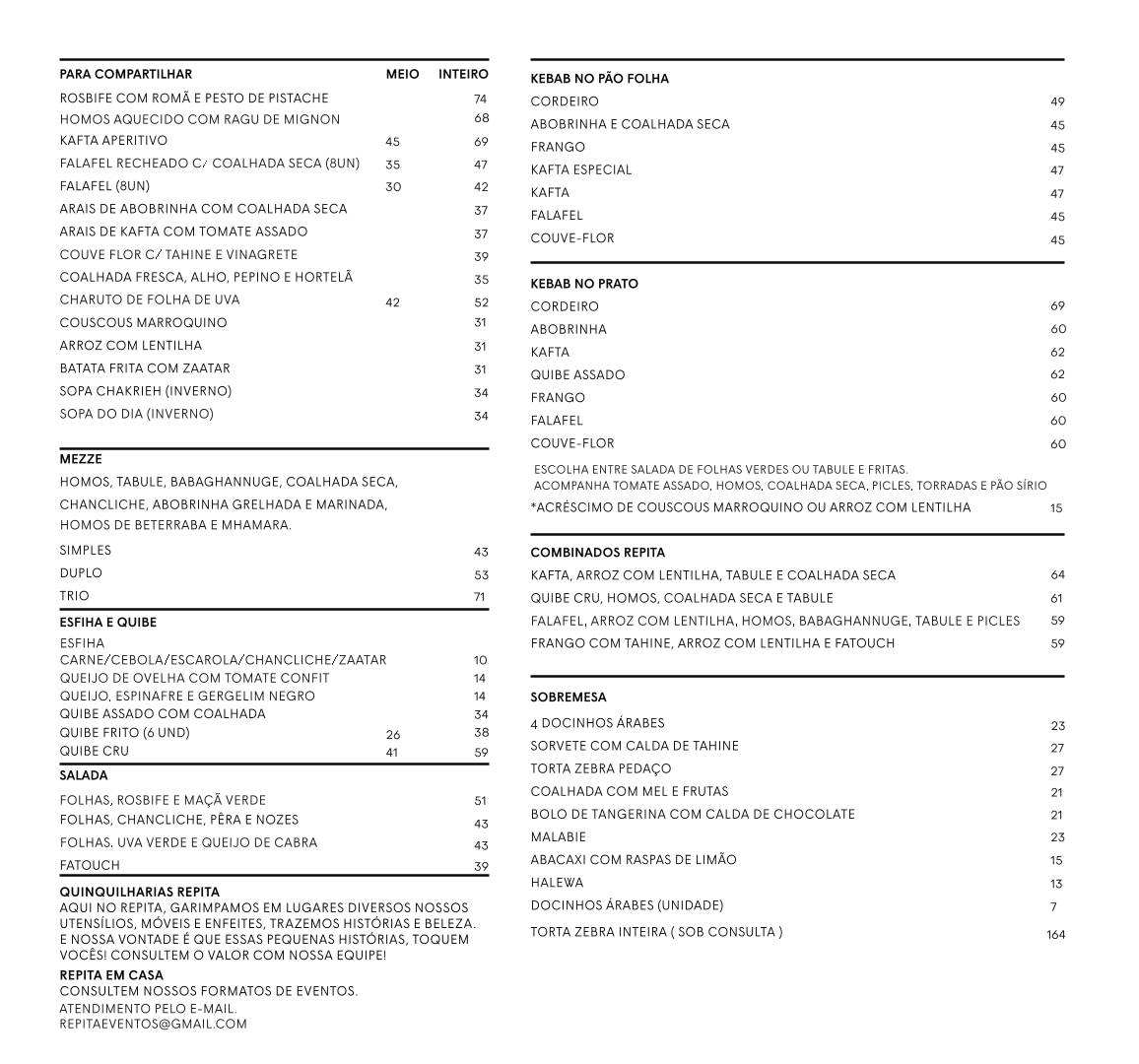 Restaurante Repita cardápio