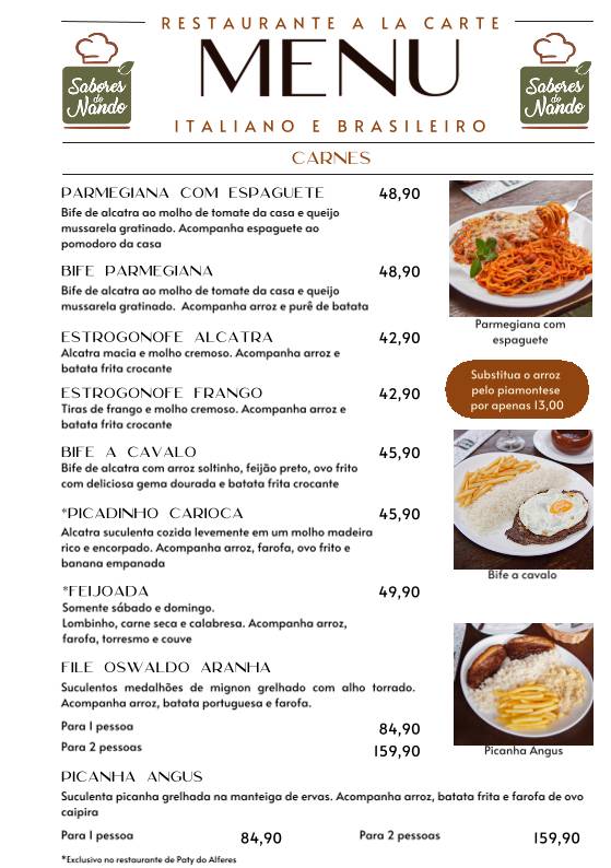 Sabores do Nando cardápio